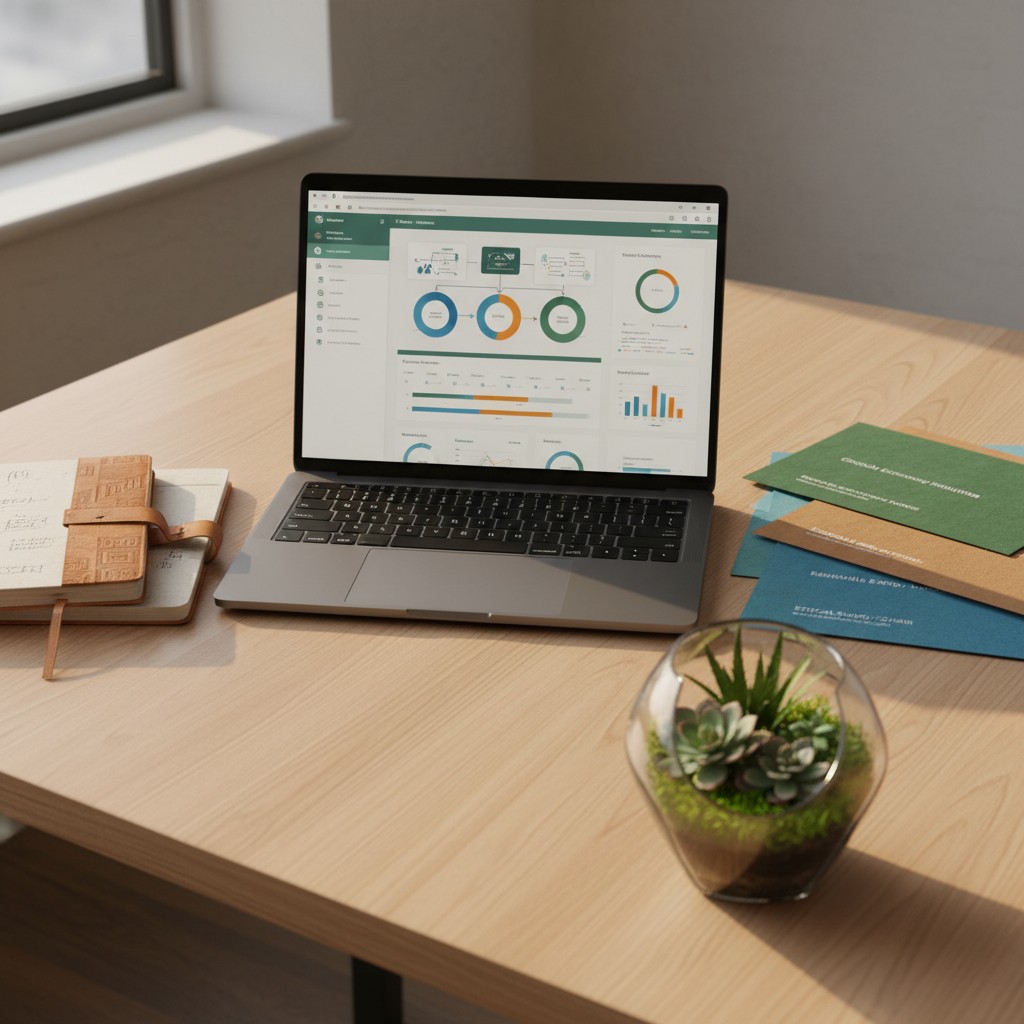 Un bureau comprenant un ordinateur portable et quelques accessoires de travail .